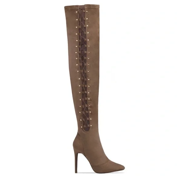 High Heel Open Side Corset Lace Up Thigh High Boot - Picture 5 of 8